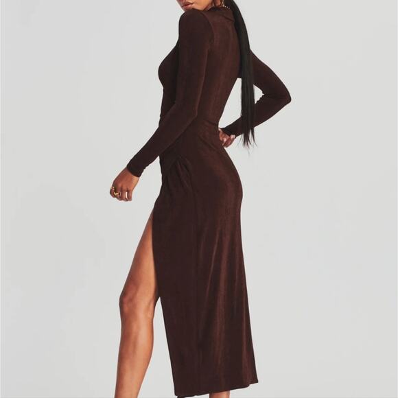 SER.O.YA Retrofete Elm Velvet Wrap Midi Dress Brown V-Neck S NWT - Picture 2 of 14